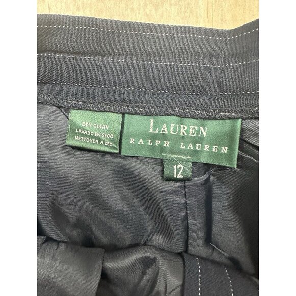 Ralph Lauren Pinstripe Pants Sz 12 Navy Lined Rayon Wool Blend Academia Career - Picture 2 of 6